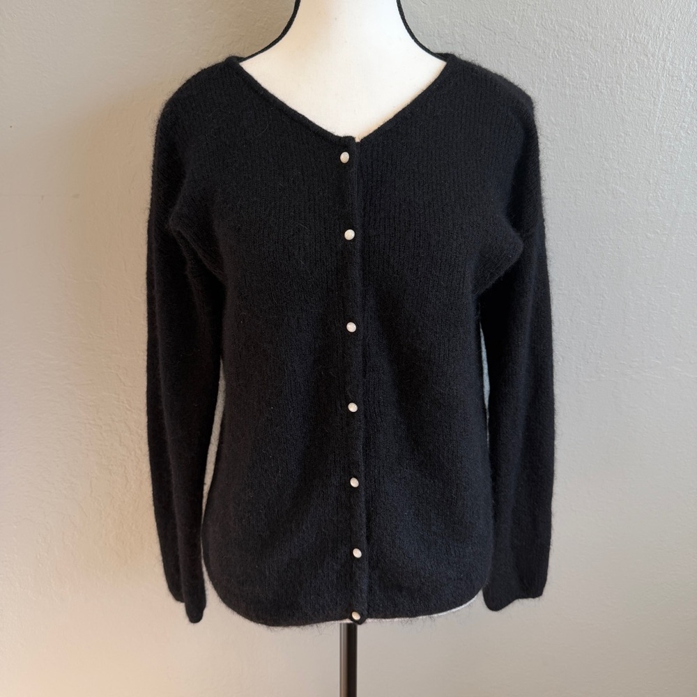 Sézane Gaspard Cardigan Black Kid Mohair Alpaca Sweater Quiet Luxury